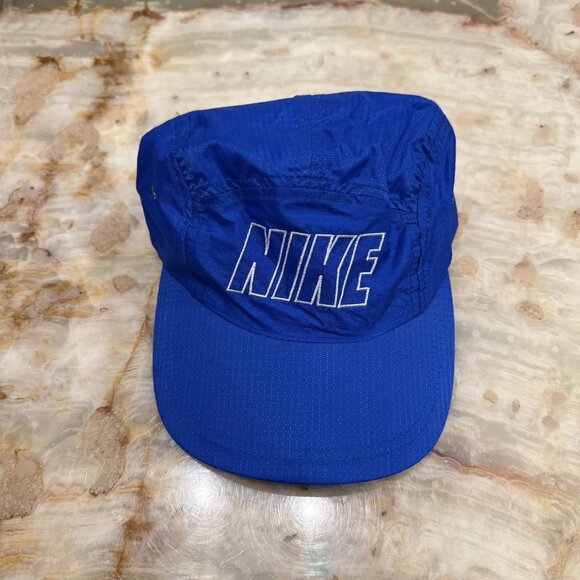 Vintage Nike Blue Nylon 5 Panel Cap Running Hat Adjustable Lightweight Rare - Picture 1 of 3